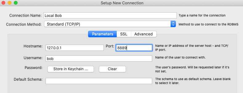 MySQL Workbench new connection