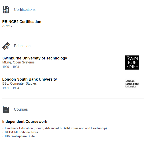 education on linkedin example